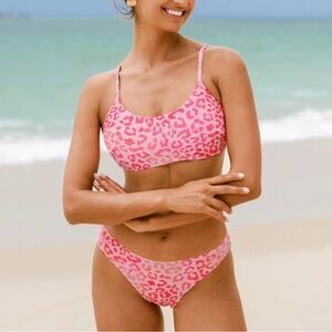 Cupshe Swim Bikini Reversible Pink Leopard Criss Cross Size Small NWT